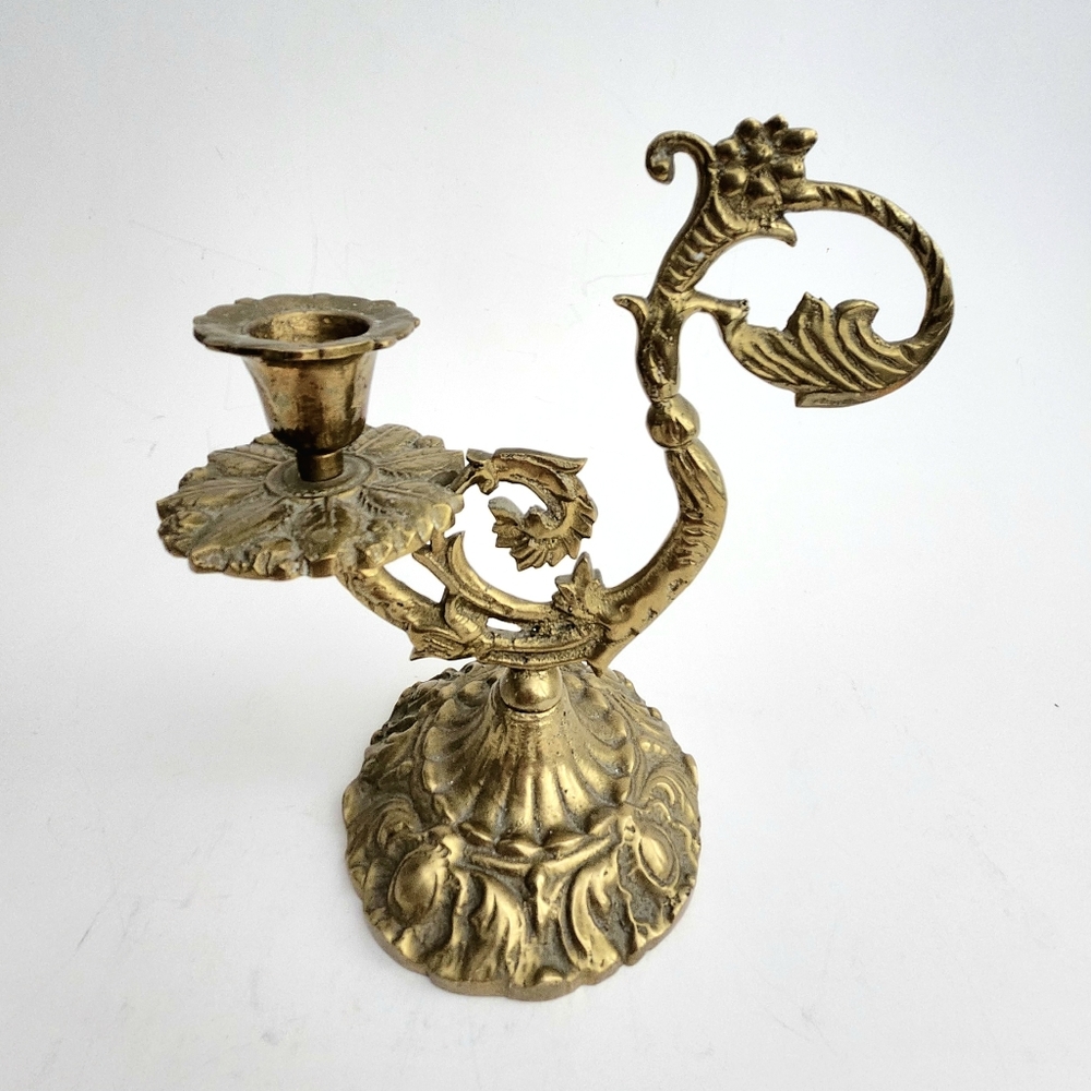 Unique 6.5" Tall Brass Candlesticks Holders, Brass Home decor, shelf decor,